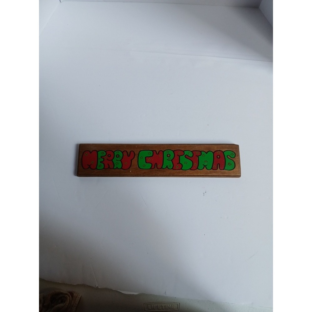 Vintage Merry Christmas Wooden Sign Hand Painted Red Green Holiday Wall Decor